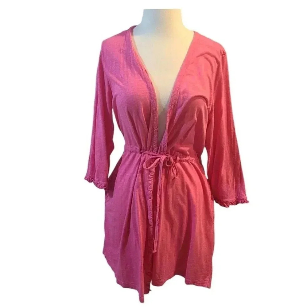Betseyville Hot Pink Tie Waist Cardigan M โ Ruffle Sleeve Knit Sweater
